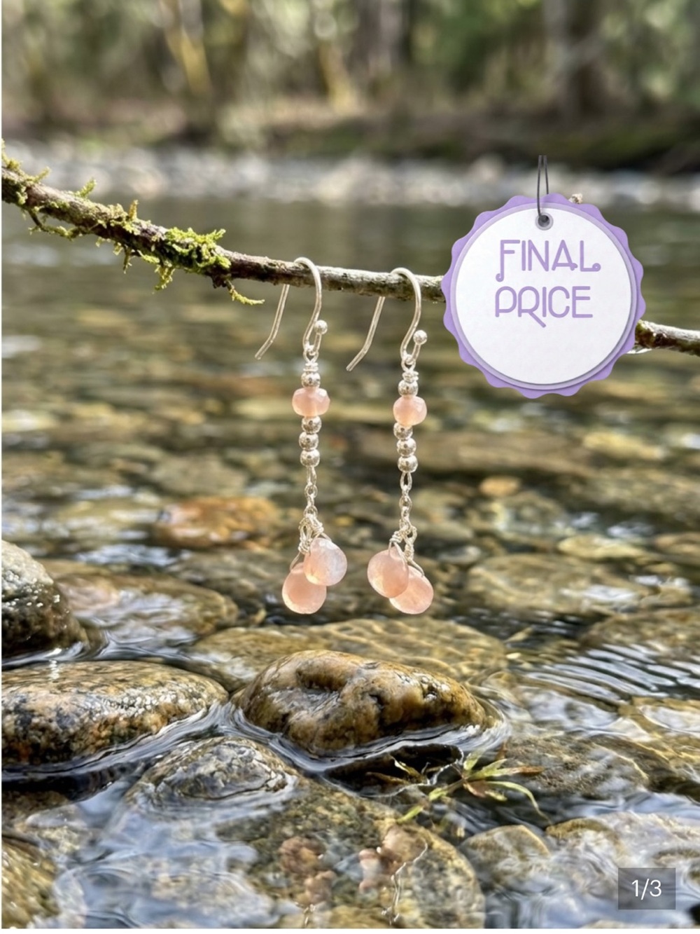 Simple Sterling and Pink Opal Earrings